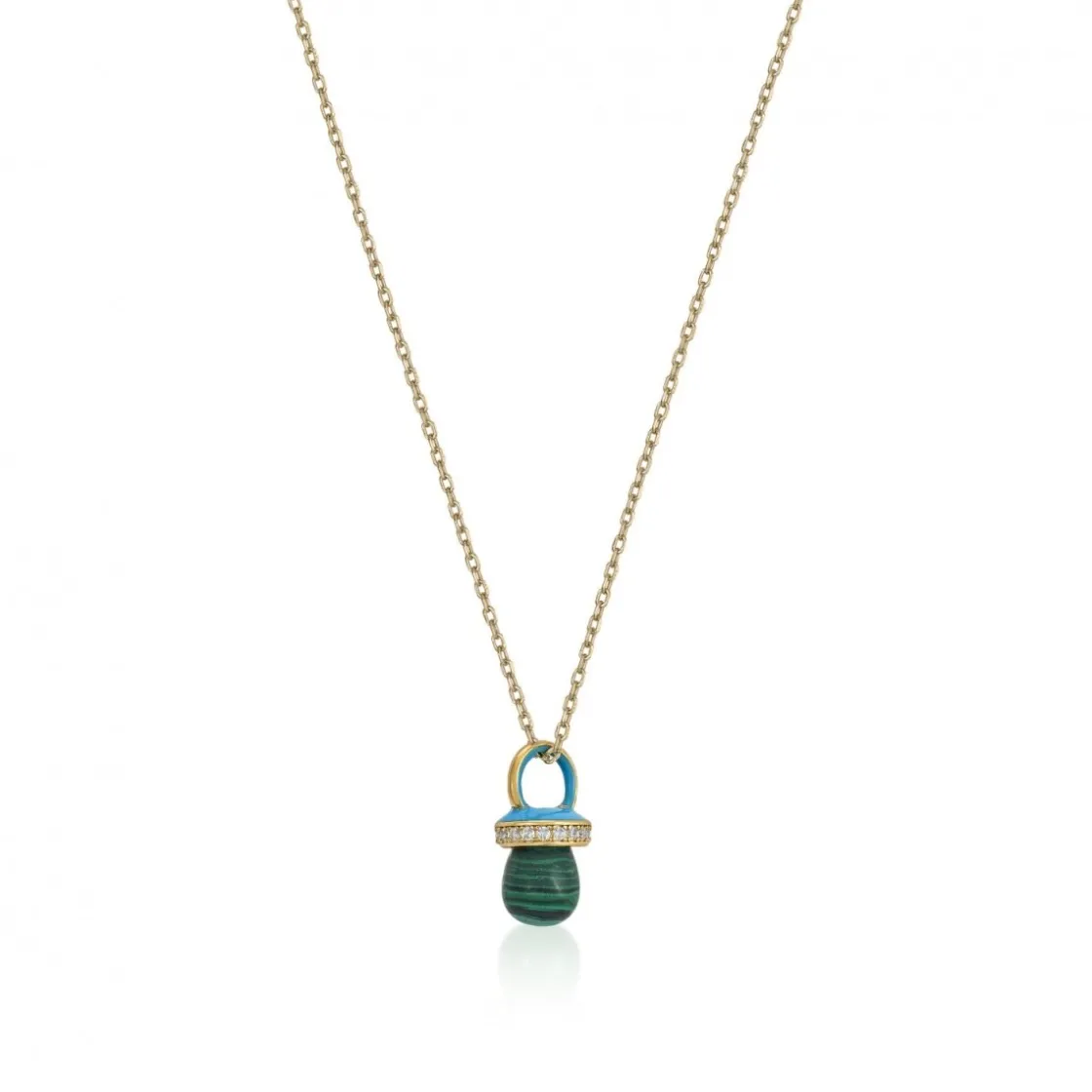 Collares Con Piedras | LINEARGENT Colgantes plata originales con motivo de chupete malaquita y esmalte azul