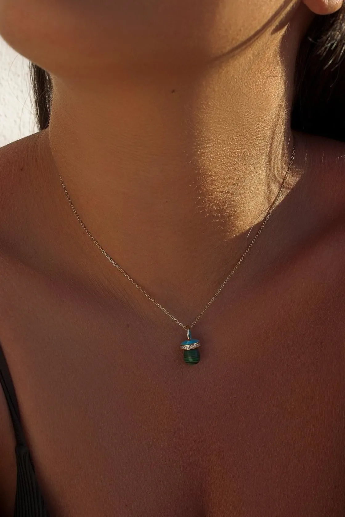 Collares Con Piedras | LINEARGENT Colgantes plata originales con motivo de chupete malaquita y esmalte azul