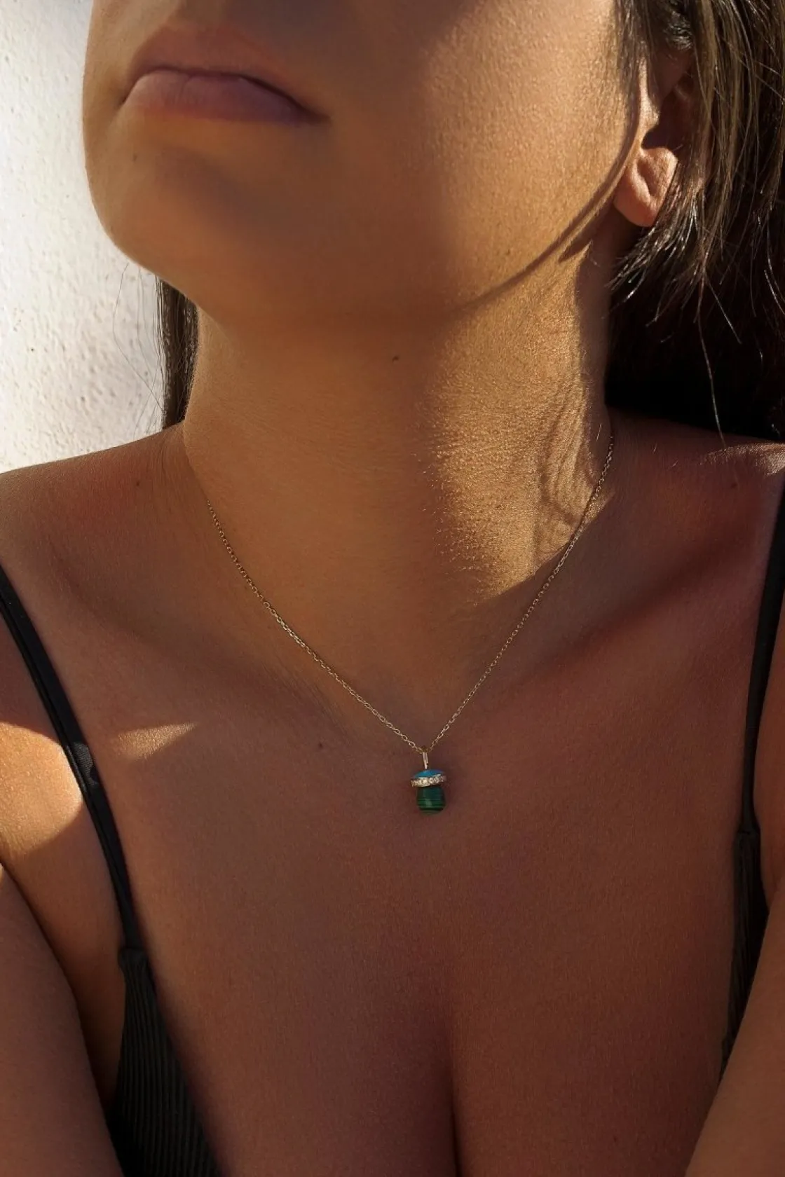 Collares Con Piedras | LINEARGENT Colgantes plata originales con motivo de chupete malaquita y esmalte azul