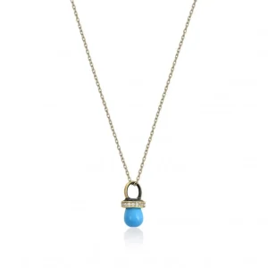 Collares Con Piedras | LINEARGENT Colgantes plata originales con motivo de chupete turquesa y esmalte negro