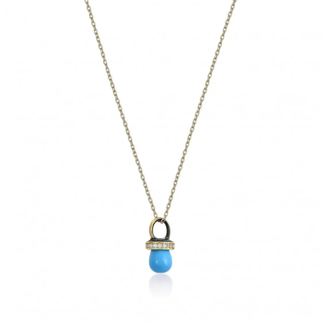 Collares Con Piedras | LINEARGENT Colgantes plata originales con motivo de chupete turquesa y esmalte negro