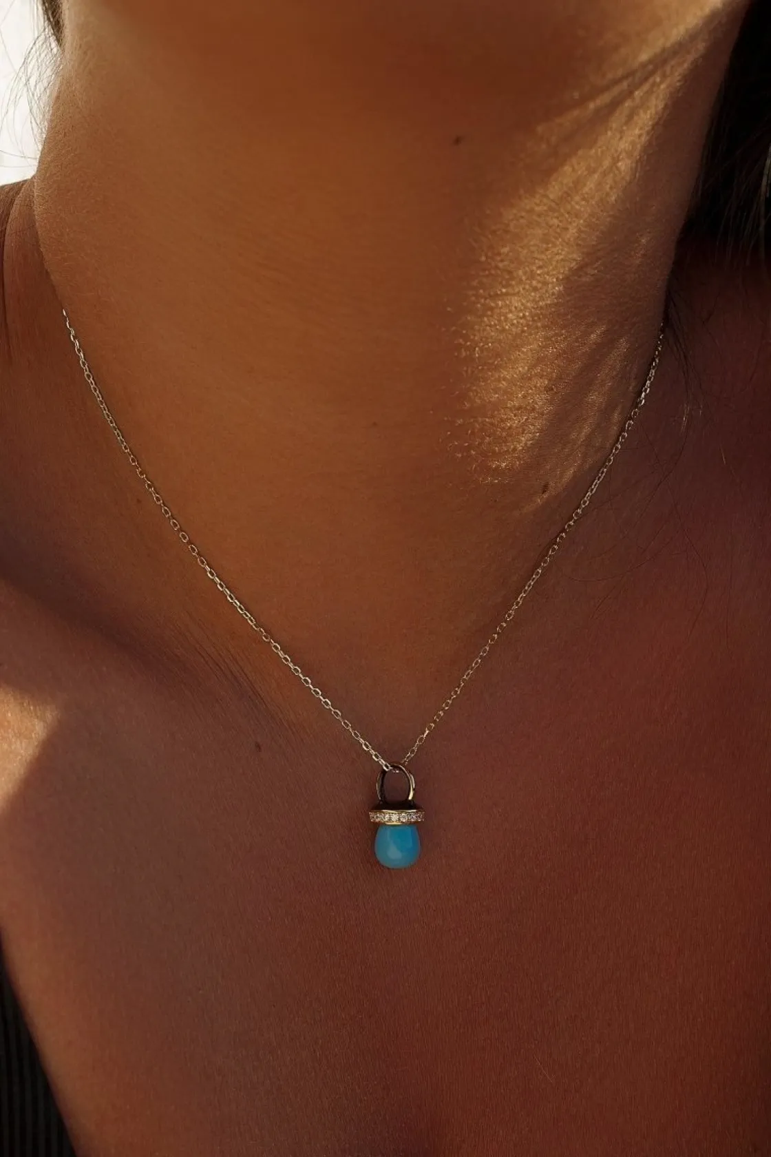 Collares Con Piedras | LINEARGENT Colgantes plata originales con motivo de chupete turquesa y esmalte negro