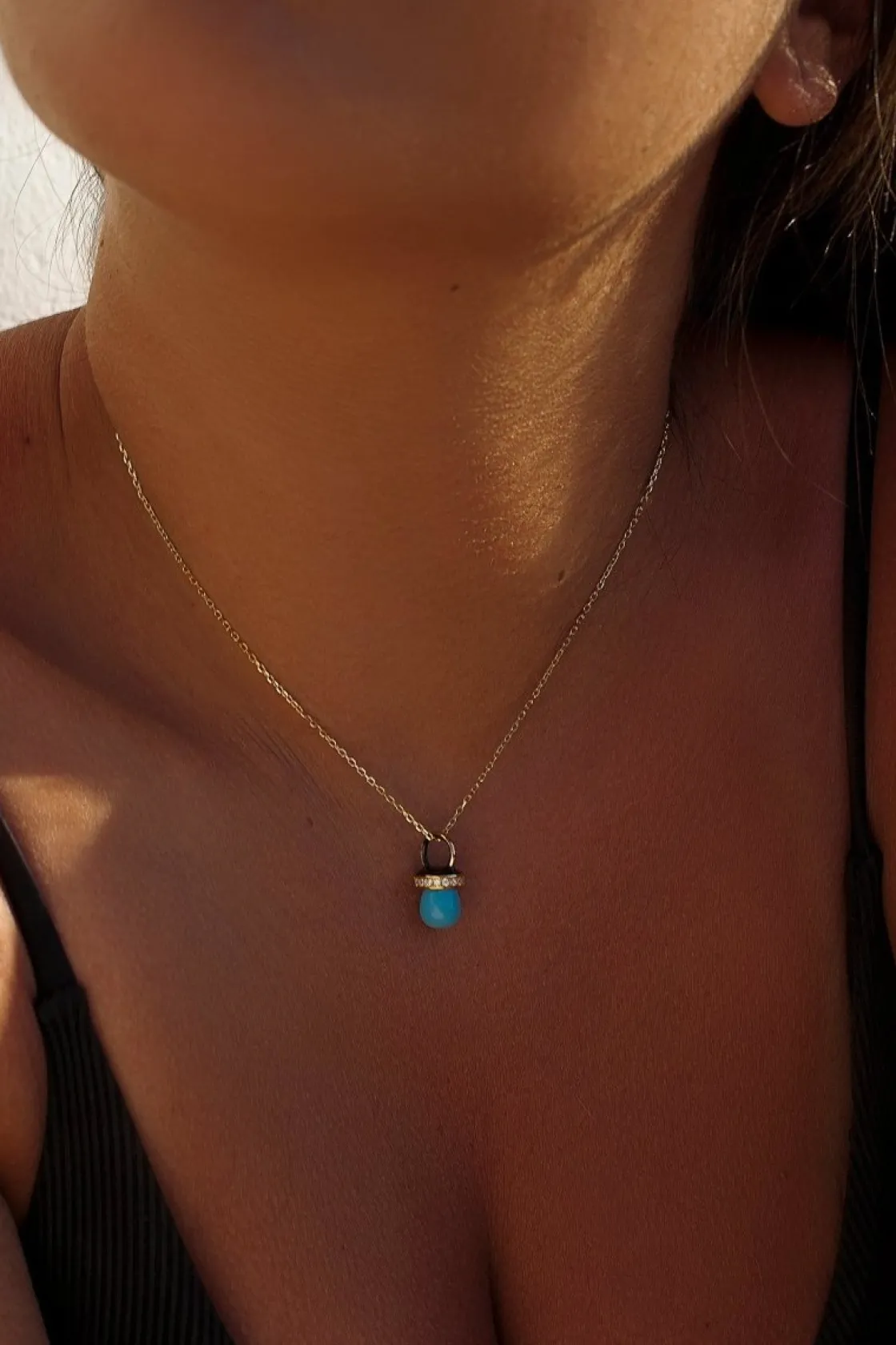 Collares Con Piedras | LINEARGENT Colgantes plata originales con motivo de chupete turquesa y esmalte negro