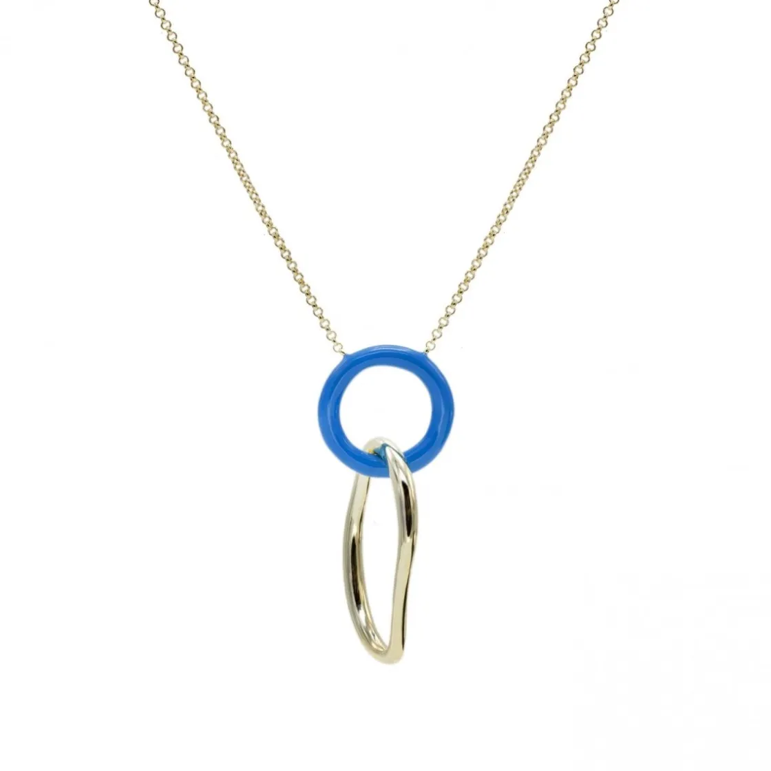 Collares Plata Originales | LINEARGENT Colgantes plata originales doble motivo curvilíneo de esmalte azul électrico y plata lisa