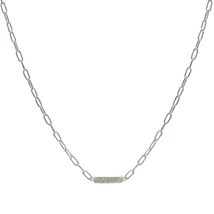 Collar Cadena | Collares Cortos | LINEARGENT Collar cadena de plata diseño placa con circonitas