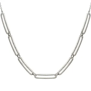 Collar Cadena | Collares Cortos | LINEARGENT Collar cadena de plata diseño rectangular y circonitas