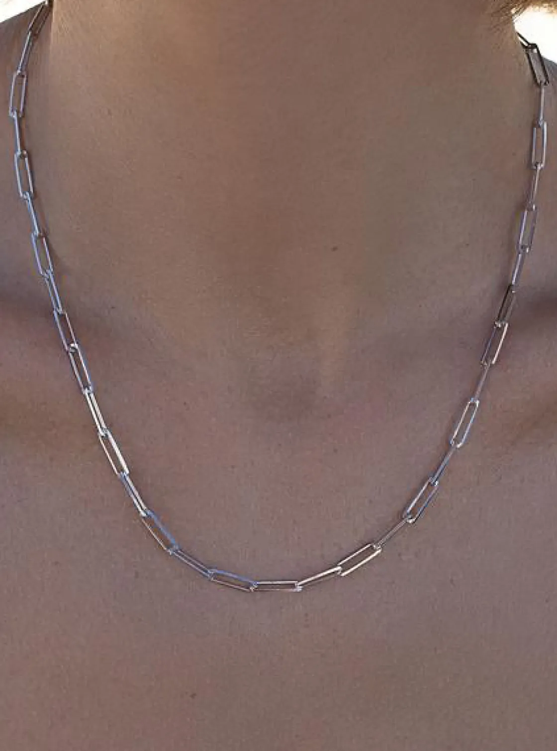 Collar Cadena | Collares Cortos | LINEARGENT Collar cadena de plata lisa diseño eslabones paper-clip
