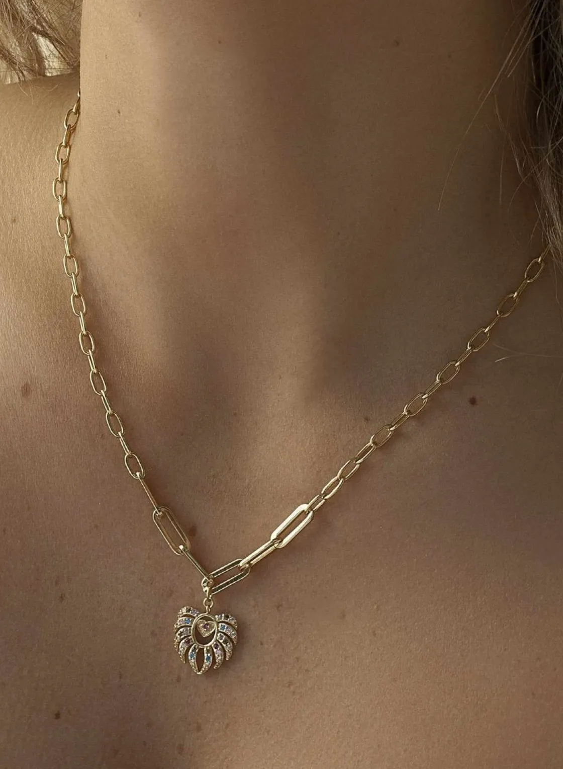 Collar Cadena | LINEARGENT Collar cadena estilo eslabón con colgante en forma de hoja