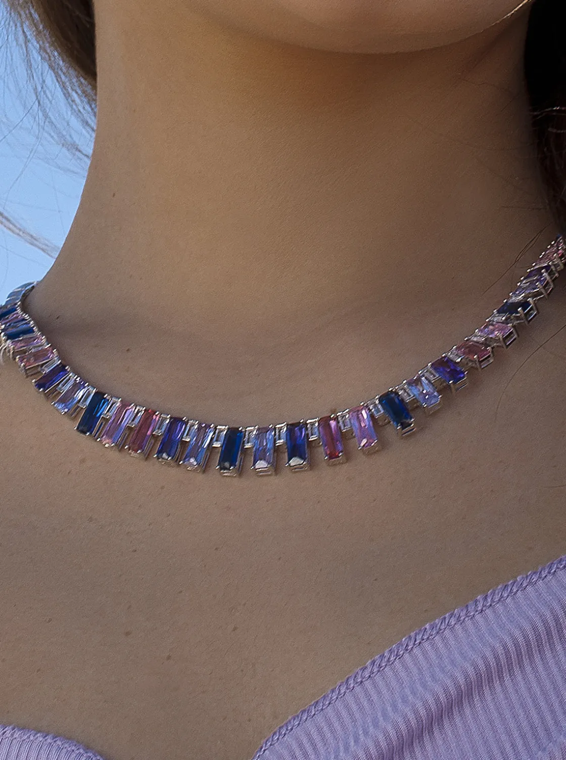 Collares Con Piedras | LINEARGENT Collar con piedras en talla esmeralda multicolor.