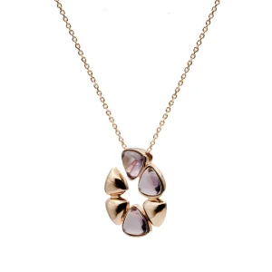 Collares Con Piedras | LINEARGENT Collar diseño floral combinada en plata bañada en rosa y detalles morados
