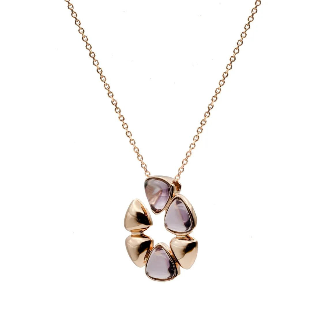 Collares Con Piedras | LINEARGENT Collar diseño floral combinada en plata bañada en rosa y detalles morados