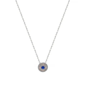 Collares Con Piedras | Collar Medalla | LINEARGENT Collar medalla con circonitas y gema central azul