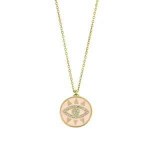Collar Medalla | LINEARGENT Collar medalla de esmalte rosa y ojo de circonitas