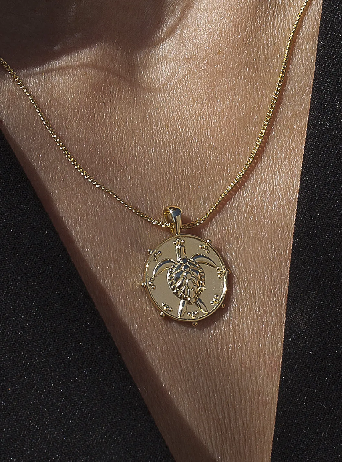 Collar Medalla | LINEARGENT Collar medalla de plata bañada en oro diseño tortuga