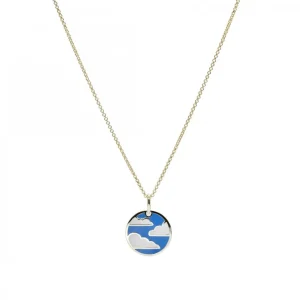 Collar Medalla | LINEARGENT Collar medalla de plata de motivo nubes de esmalte en tono azul eléctrico