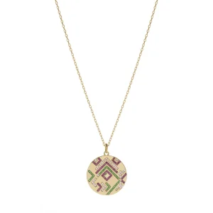 Collar Medalla | LINEARGENT Collar medalla en dorado diseño mosaico multicolor