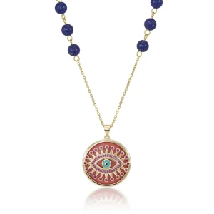 Collar Medalla | LINEARGENT Collar medalla motivo central ojo con circonitas y esmalte azul