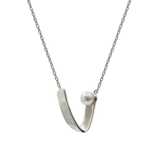 Colgante Perlas | LINEARGENT Collar perla diseño "v" en plata lisa