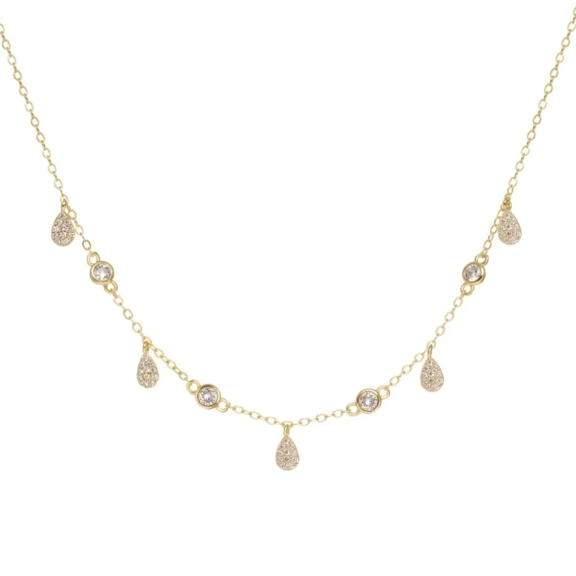 Collares Con Mini Colgantes | Collares Cortos | LINEARGENT Collares con colgantes de plata con diseño de lágrimas de circonita dorado