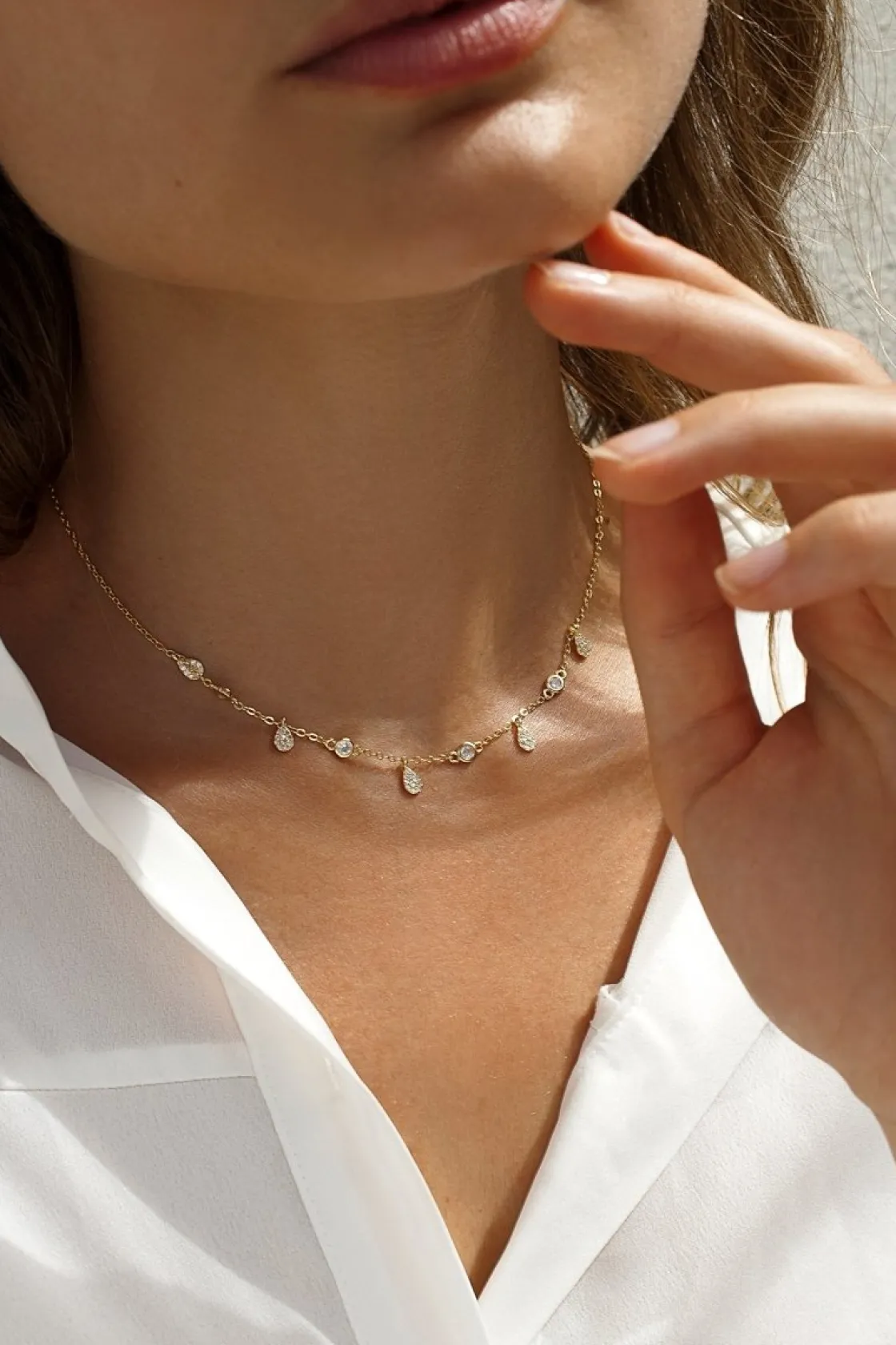 Collares Con Mini Colgantes | Collares Cortos | LINEARGENT Collares con colgantes de plata con diseño de lágrimas de circonita dorado