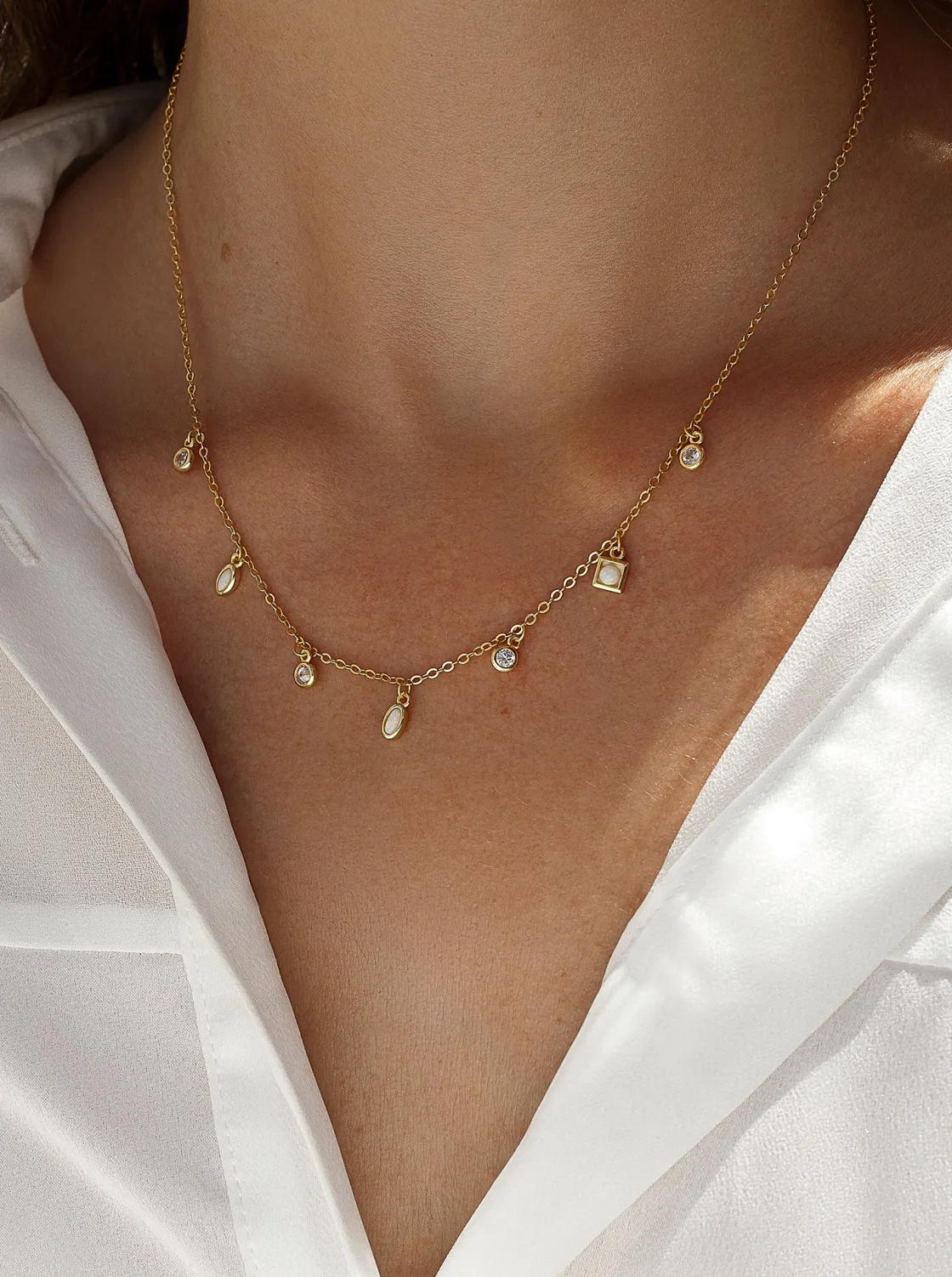 Collares Con Mini Colgantes | LINEARGENT Collares con colgantes de plata con diseño de ópalo en diferentes tallas