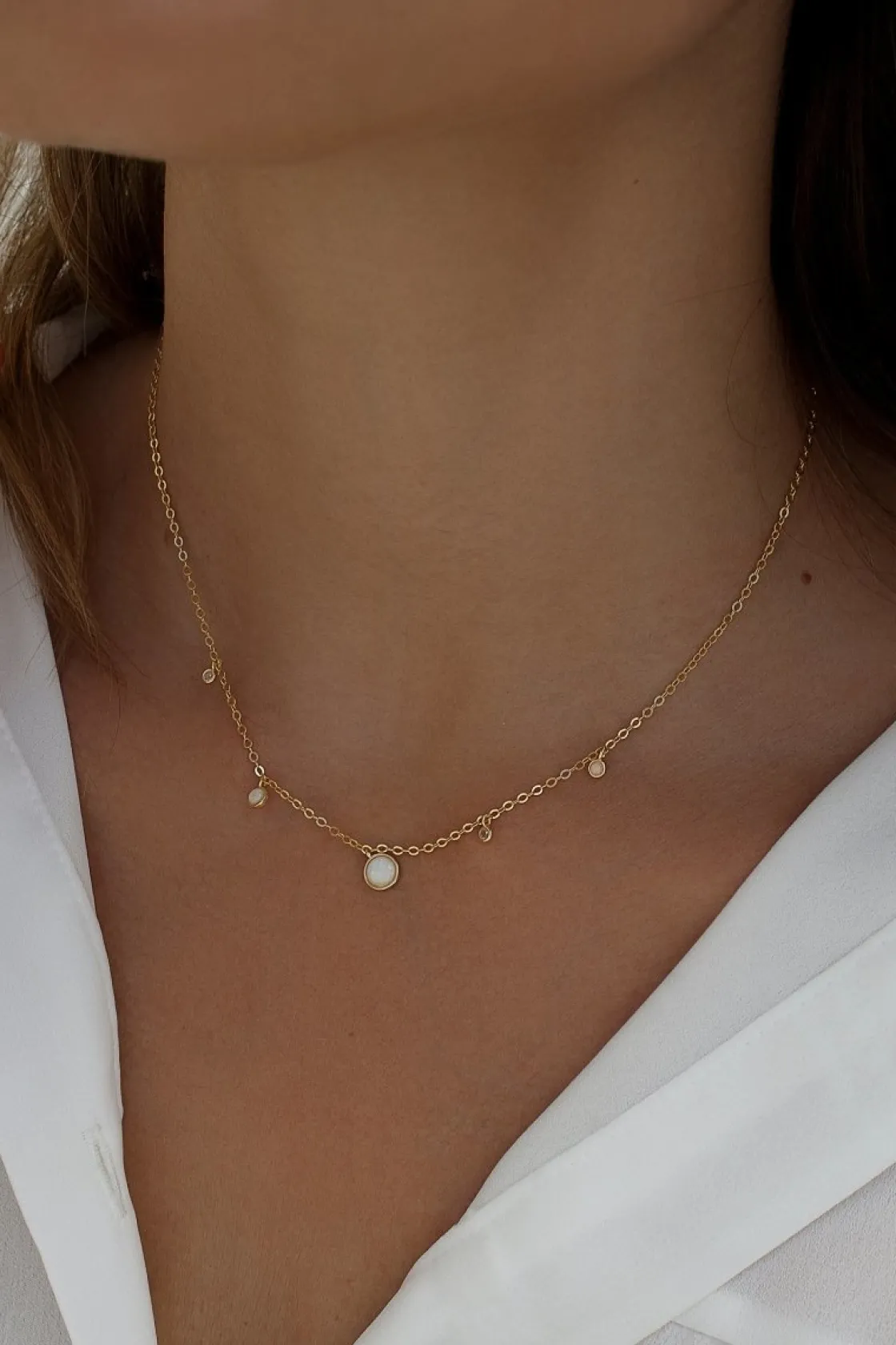 Collares Con Mini Colgantes | Collares Cortos | LINEARGENT Collares con colgantes de plata con diseño de ópalo y circonitas