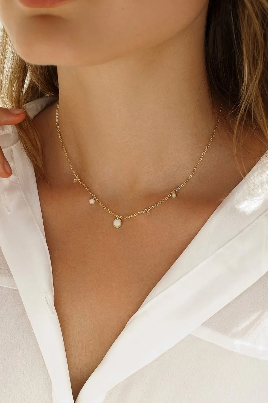 Collares Con Mini Colgantes | Collares Cortos | LINEARGENT Collares con colgantes de plata con diseño de ópalo y circonitas