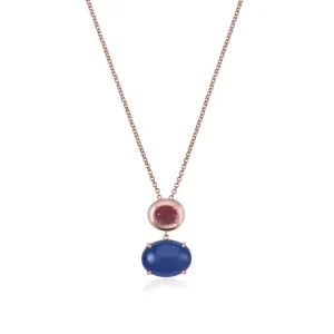 Collares Con Piedras | LINEARGENT Collares con colgantes de plata con doble circonita azurita y fucsia