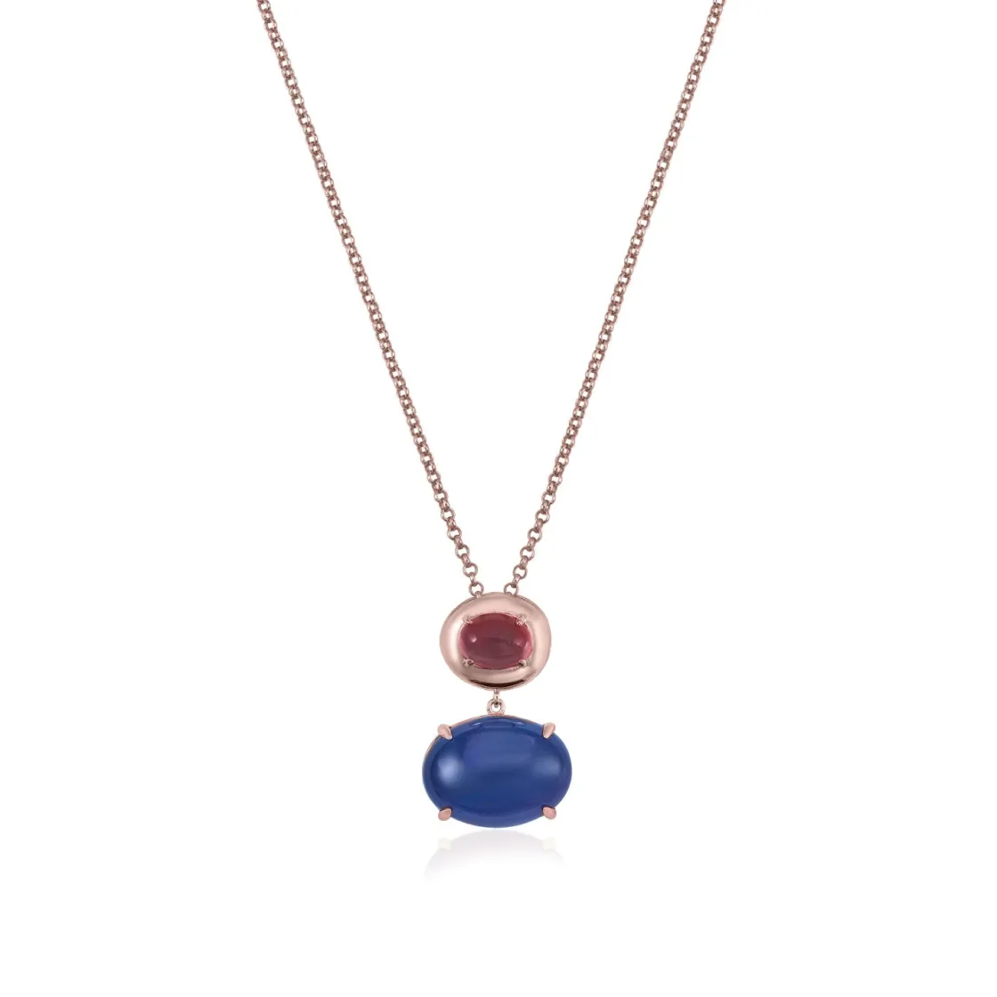 Collares Con Piedras | LINEARGENT Collares con colgantes de plata con doble circonita azurita y fucsia