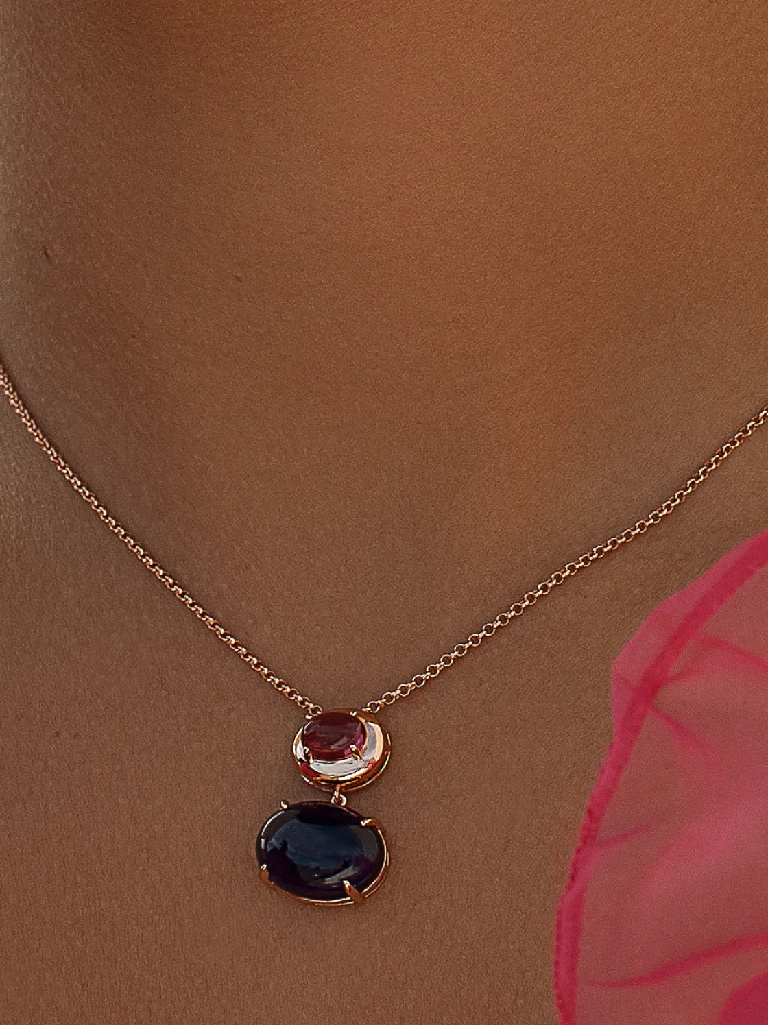 Collares Con Piedras | LINEARGENT Collares con colgantes de plata con doble circonita azurita y fucsia