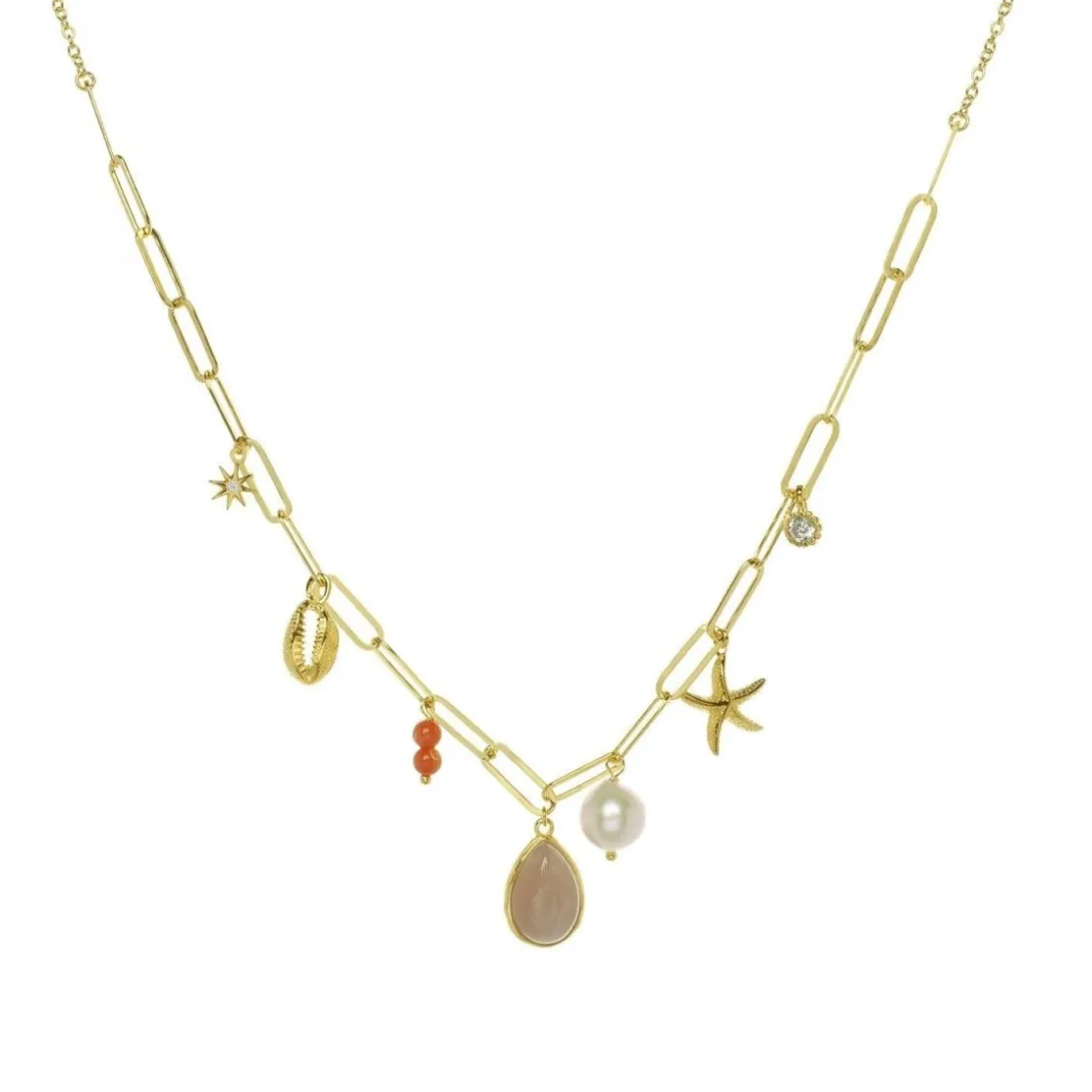 Collares Con Mini Colgantes | LINEARGENT Collares con colgantes de plata con motivo marino rose quartz y coral
