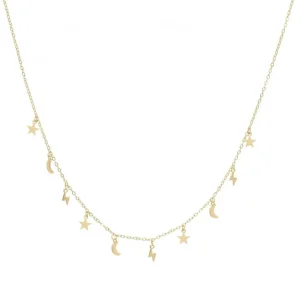 Collares Con Mini Colgantes | Collares Cortos | LINEARGENT Collares con colgantes de plata diseño astral dorado de luna estrella rayo