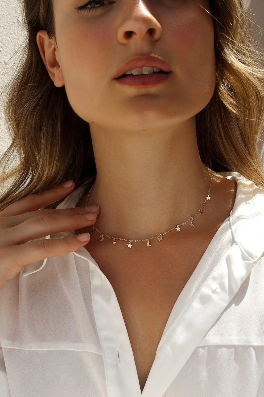 Collares Con Mini Colgantes | Collares Cortos | LINEARGENT Collares con colgantes de plata diseño astral dorado de luna estrella rayo