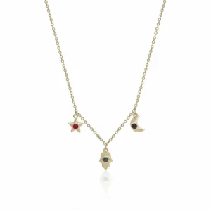 Collares Con Mini Colgantes | LINEARGENT Collares con colgantes de plata dorado triple motivo