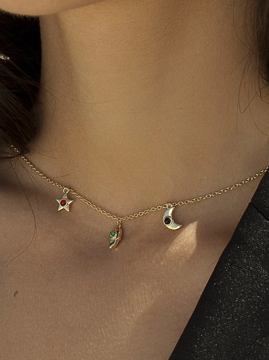Collares Con Mini Colgantes | LINEARGENT Collares con colgantes de plata dorado triple motivo