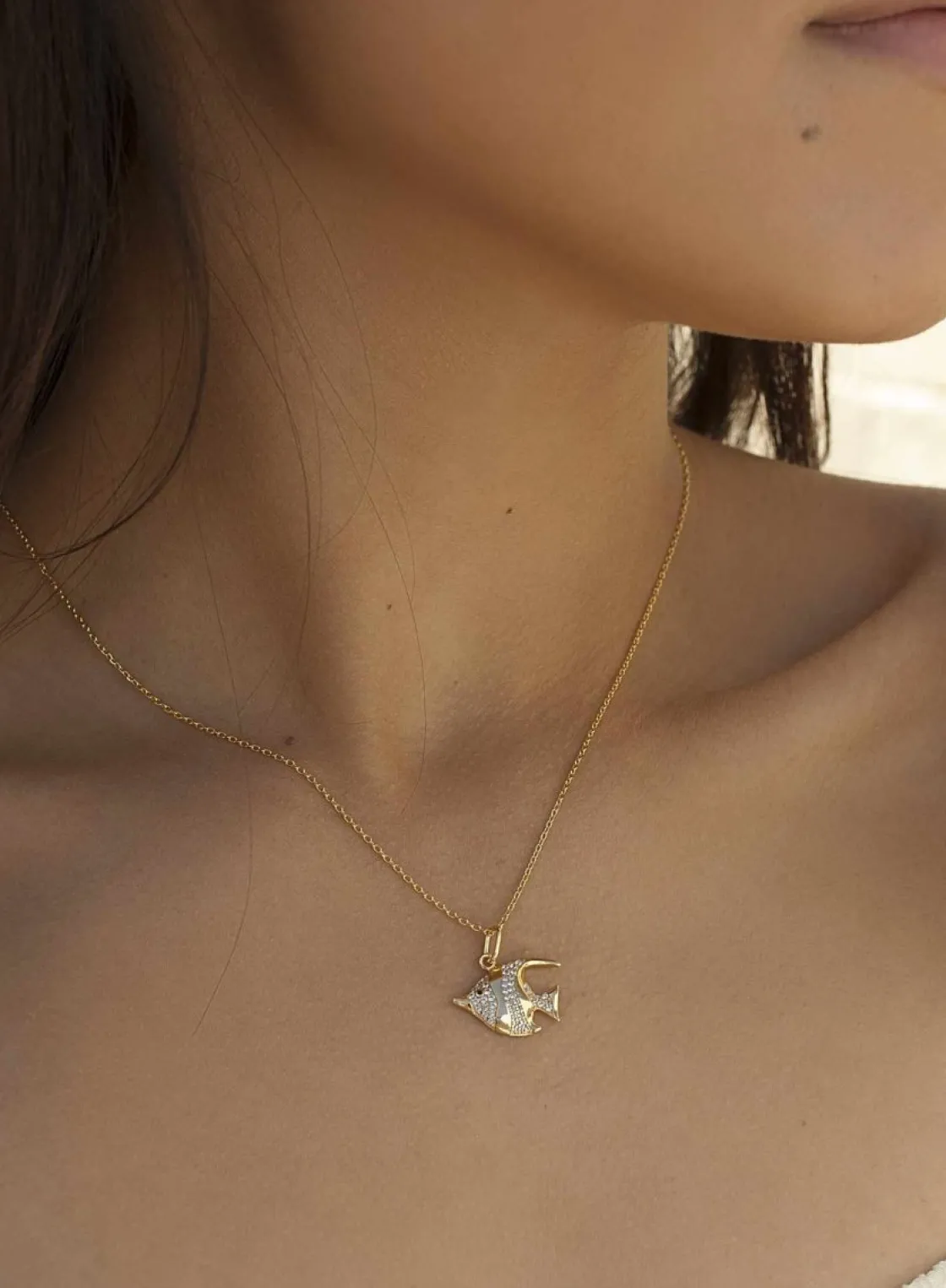 Colgante Brillante | LINEARGENT Collares con colgantes diseño de pez con circonitas
