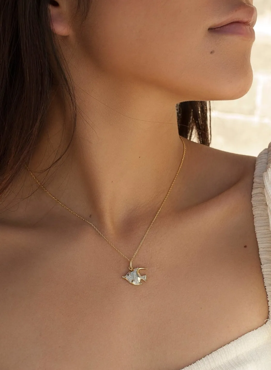 Colgante Brillante | LINEARGENT Collares con colgantes diseño de pez con circonitas