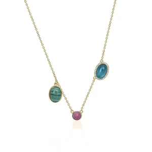 Collares Con Piedras | LINEARGENT Collares con colgantes diseño de tres gemas multicolores