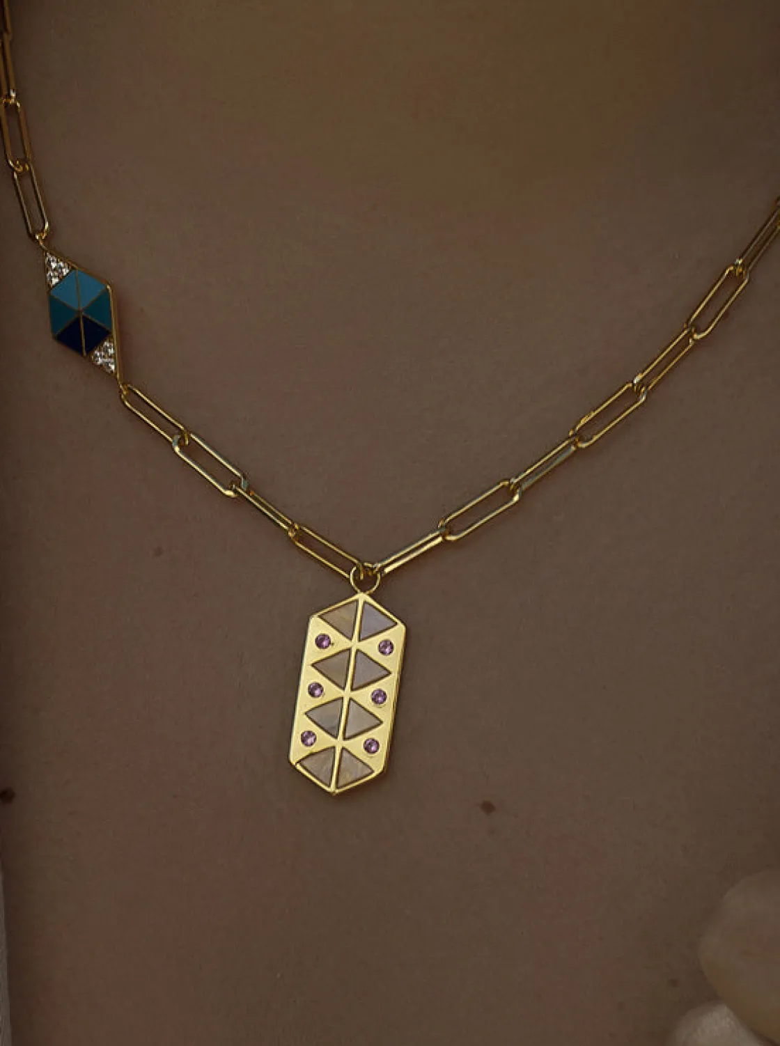 Collares Con Piedras | LINEARGENT Collares con colgantes diseño paperclip con esmalte