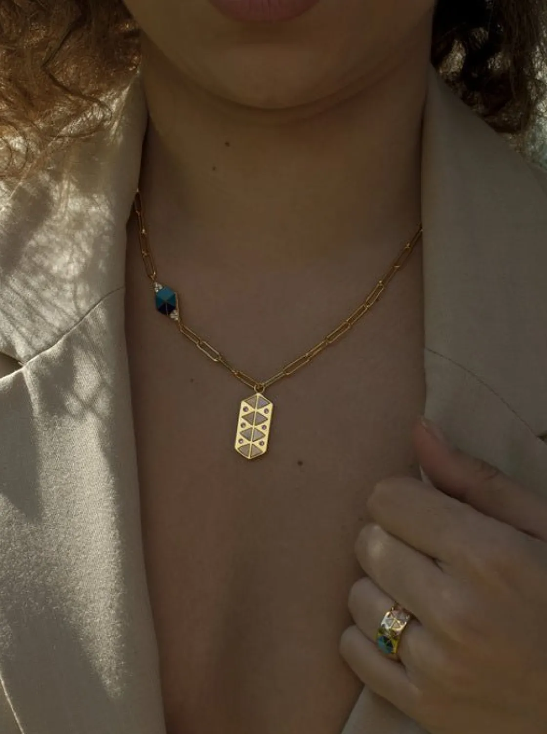 Collares Con Piedras | LINEARGENT Collares con colgantes diseño paperclip con esmalte