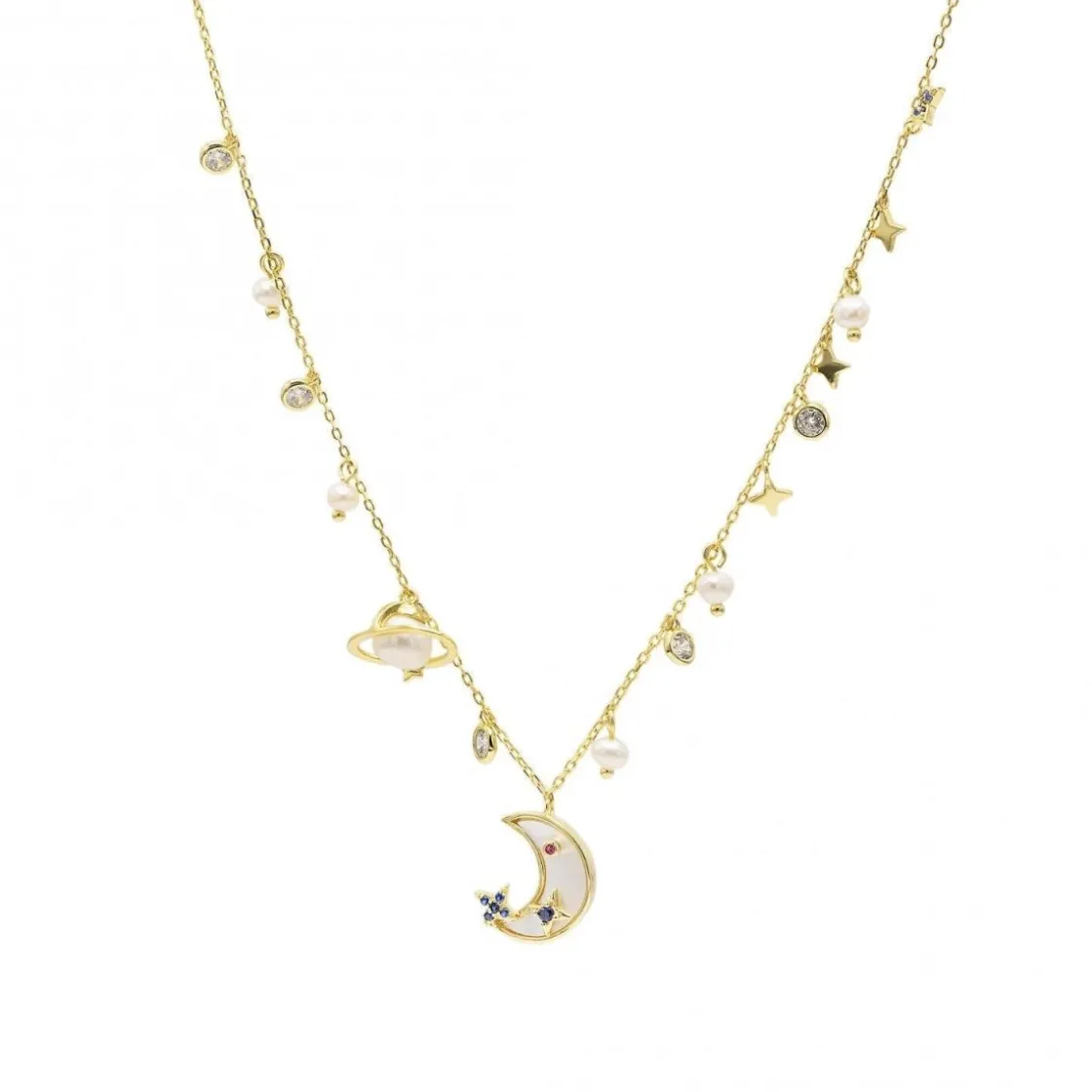 Collares Con Mini Colgantes | LINEARGENT Collares con colgantes en plata baño en oro diseño perla y circonita