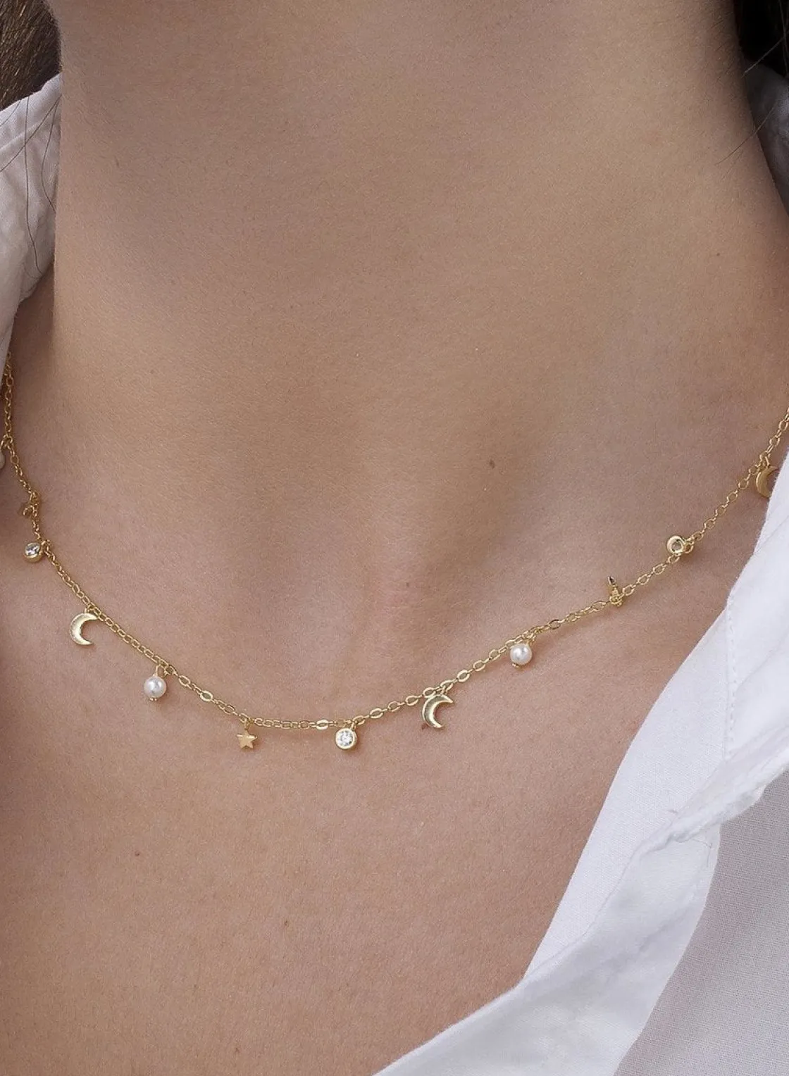 Collares Con Mini Colgantes | Collares Cortos | LINEARGENT Collares con colgantes en plata baño en oro diseño variado