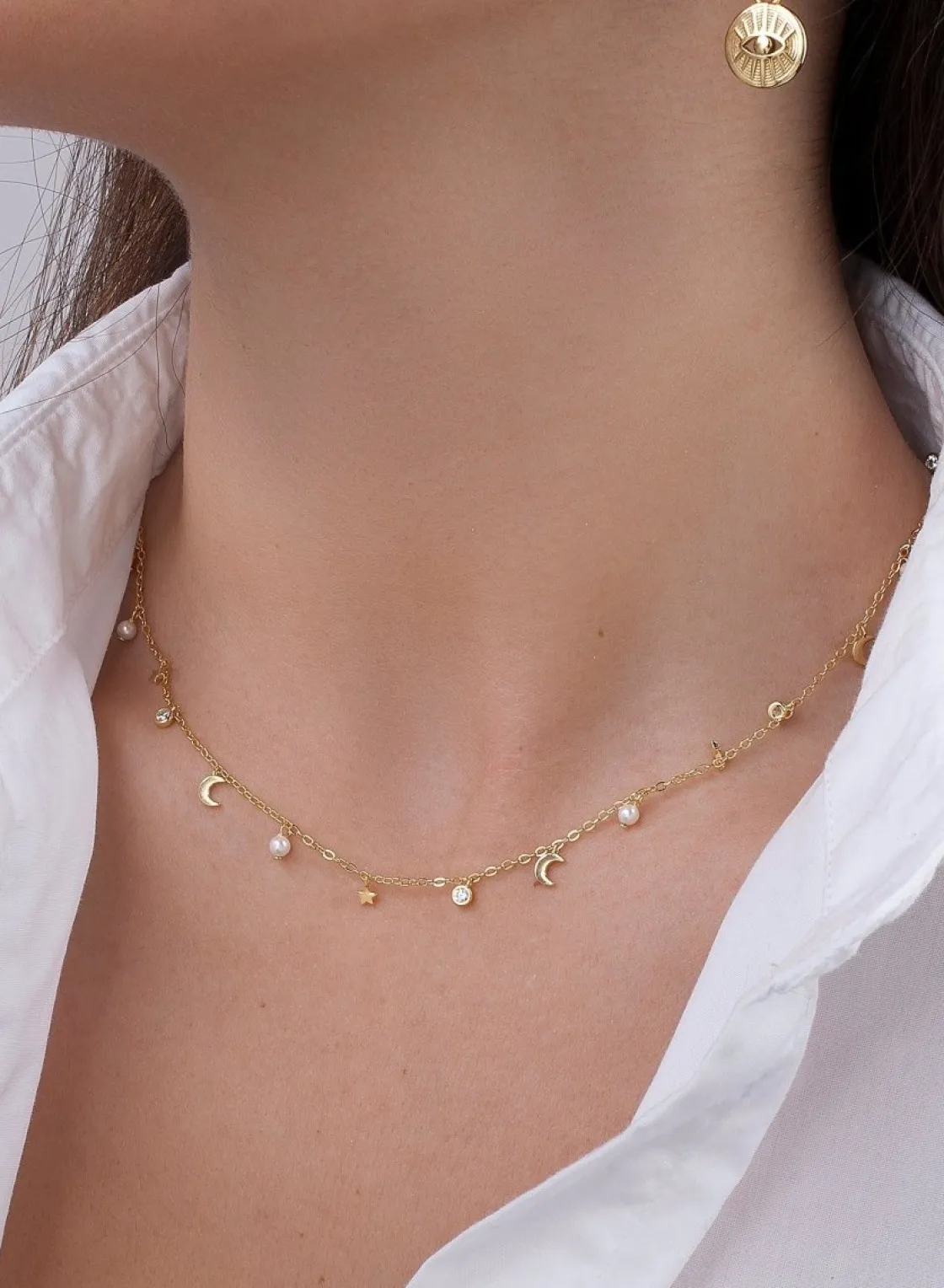 Collares Con Mini Colgantes | Collares Cortos | LINEARGENT Collares con colgantes en plata baño en oro diseño variado