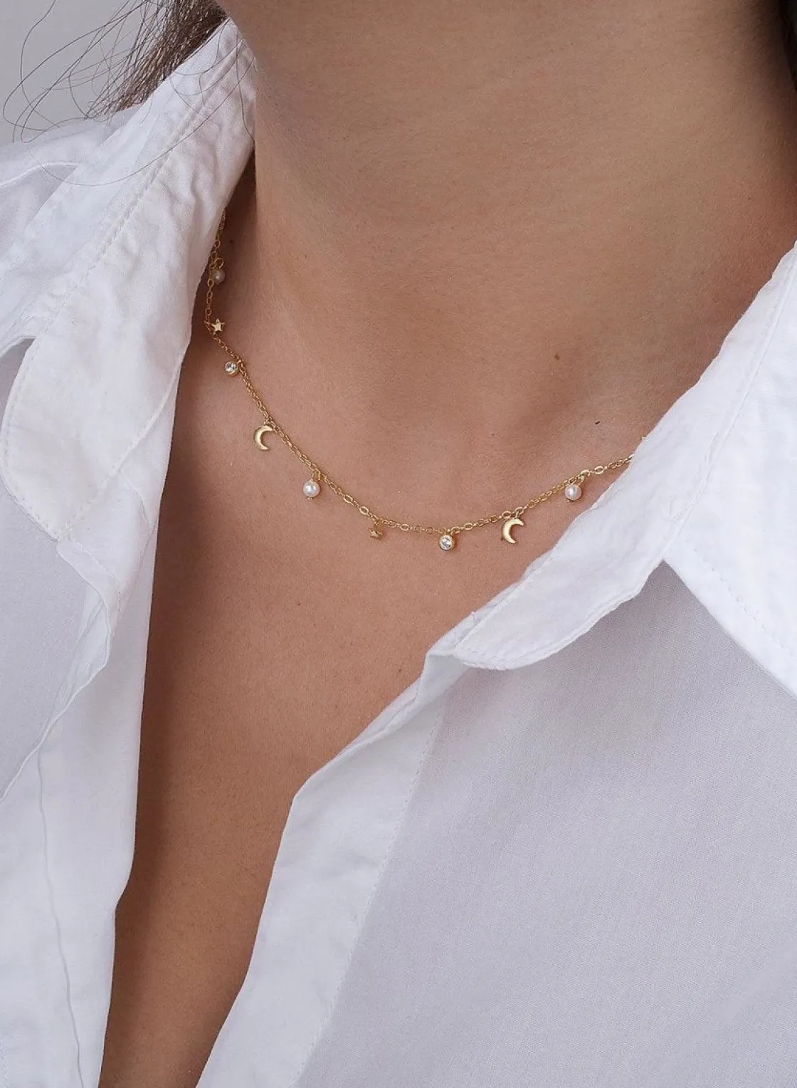 Collares Con Mini Colgantes | Collares Cortos | LINEARGENT Collares con colgantes en plata baño en oro diseño variado