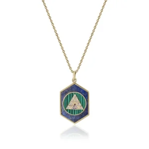 Collar Medalla | LINEARGENT Collares con colgantes formados por lapislazuli malaquita y circonita