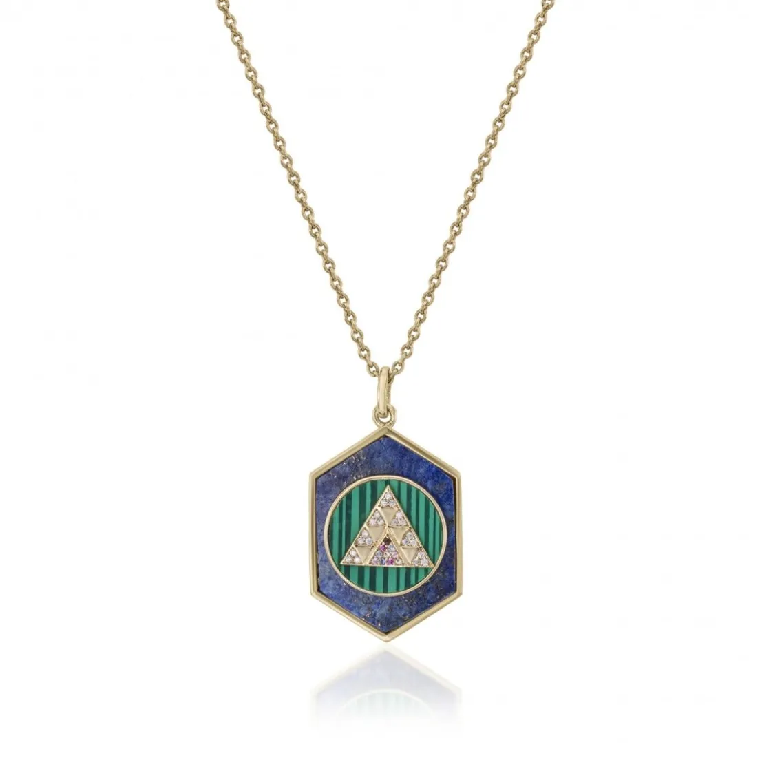 Collar Medalla | LINEARGENT Collares con colgantes formados por lapislazuli malaquita y circonita