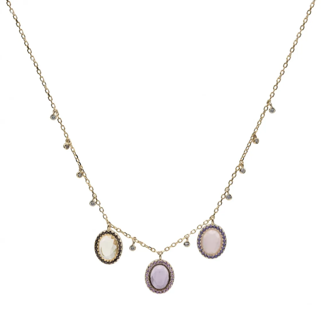 Collares Con Piedras | LINEARGENT Collares con colgantes plata baño dorado con piedras de colores