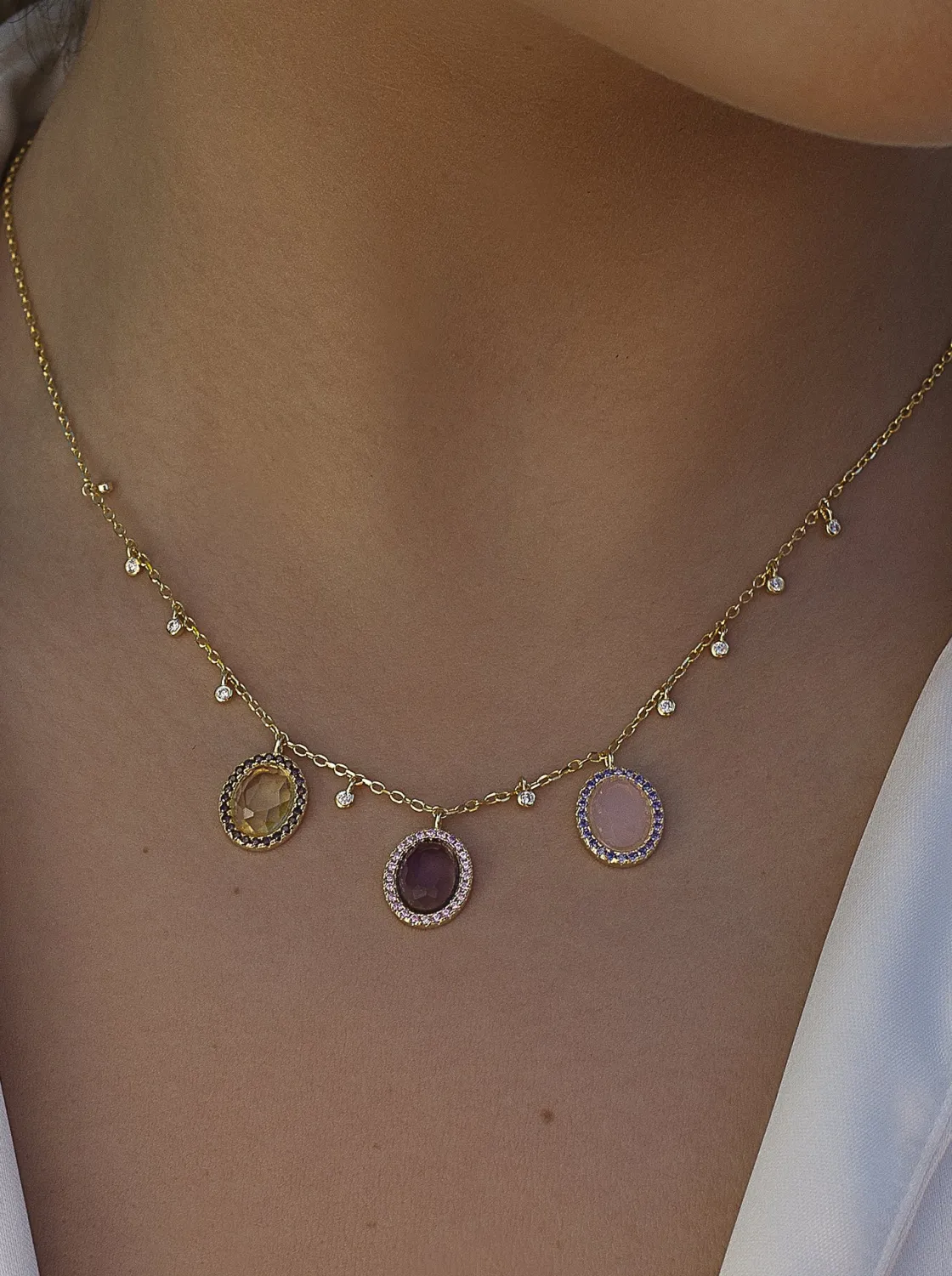 Collares Con Piedras | LINEARGENT Collares con colgantes plata baño dorado con piedras de colores