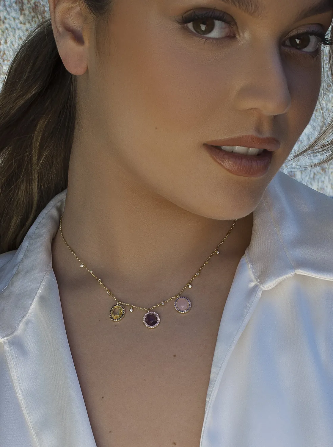 Collares Con Piedras | LINEARGENT Collares con colgantes plata baño dorado con piedras de colores