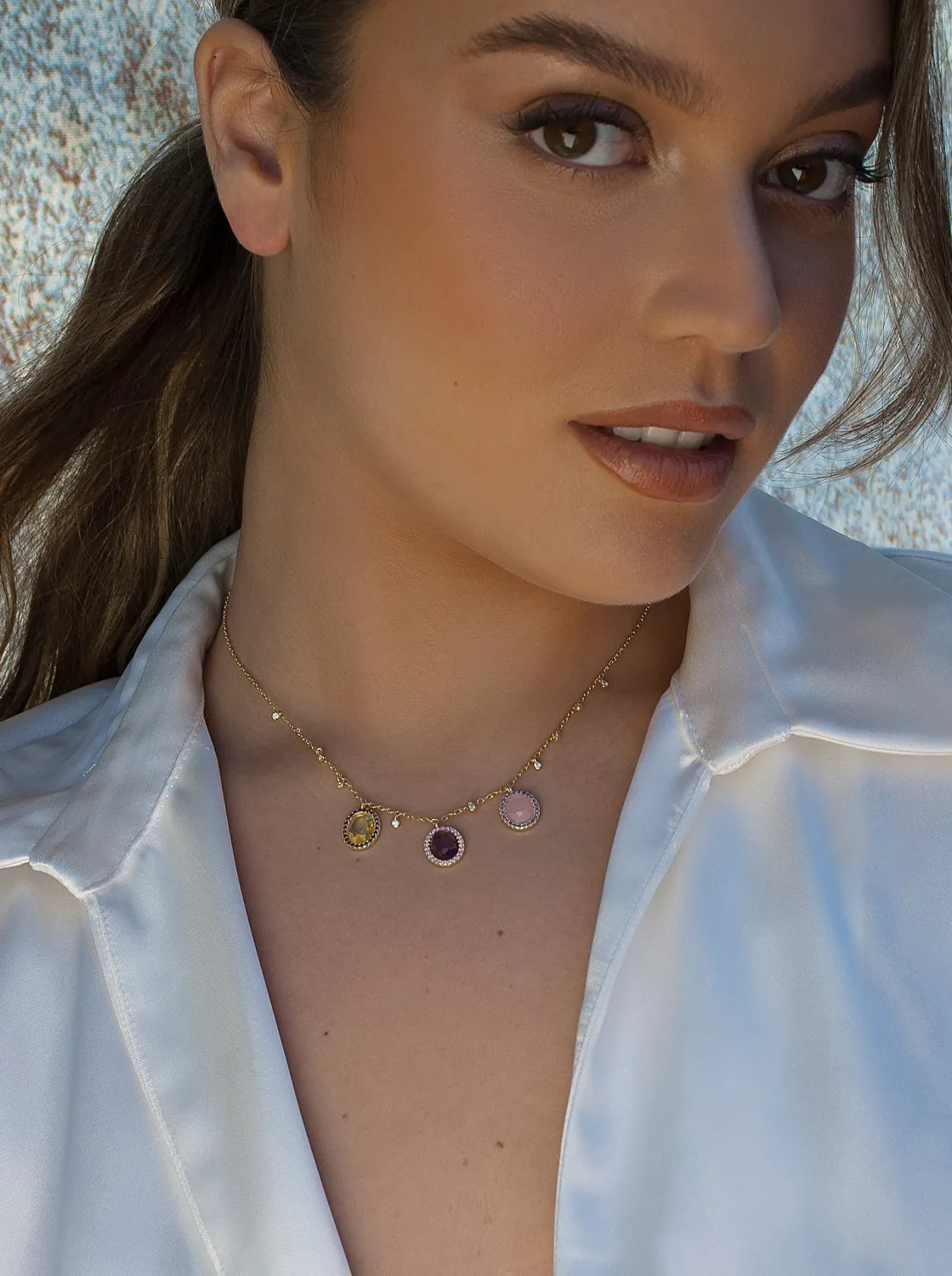 Collares Con Piedras | LINEARGENT Collares con colgantes plata baño dorado con piedras de colores